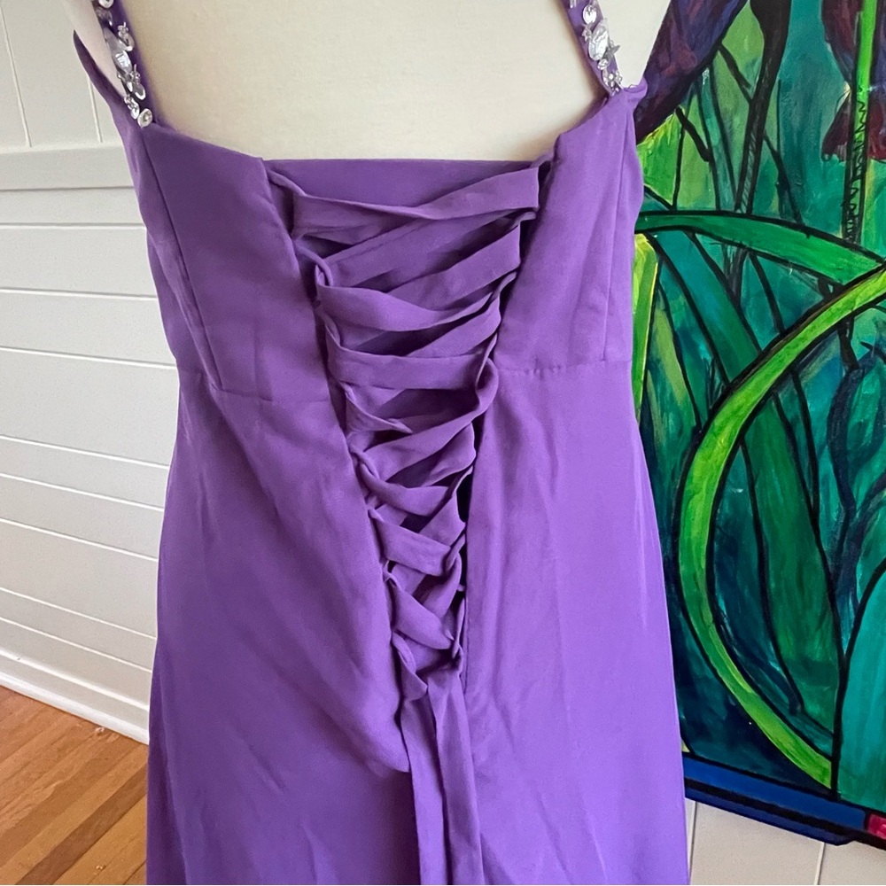 $75 SALE Formal Evening Gown One Shoulder Corset Embellish Purple Holiday Party - Picture 6 of 10